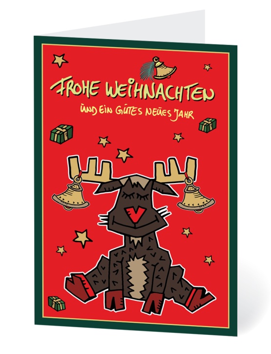 Weihnachtskarte "Elch" - roter Hintergrund