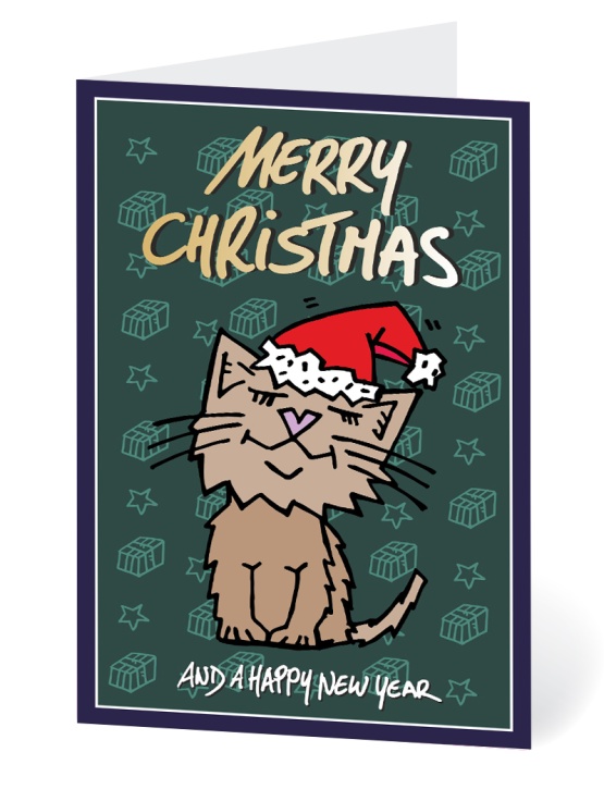 Weihnachtskarte "Katze" - blauer Hintergrund