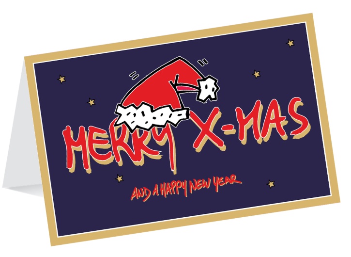 Weihnachtskarte "Merry X-Mas" - blauer Hintergrund