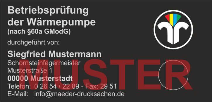 Haftetiketten "Betriebsprüfung Wärmepumpe", farbiges Logo, PET Folie schwarz Haftetiketten "Betriebsprüfung Wärmepumpe", farbiges Logo, PET Folie schwarz