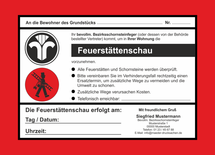 AZ 2-farbig "Feuerstättenschau" - DIN A5, mit Firmeneindruck AZ 2-farbig "Feuerstättenschau" - DIN A5, mit Firmeneindruck