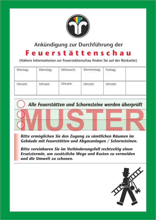 AZ "Feuerstättenschau" - DIN A6, ZIV-Logo, Rückseitendruck, ohne Streifengummierung, ohne Firmeneindruck