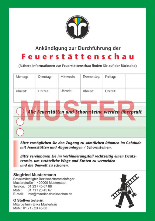 AZ "Feuerstättenschau" - DIN A5, ZIV-Logo, Rückseitendruck, ohne Streifengummierung, mit Firmeneindruck AZ "Feuerstättenschau" - DIN A5, ZIV-Logo, Rückseitendruck, ohne Streifengummierung, mit Firmeneindruck
