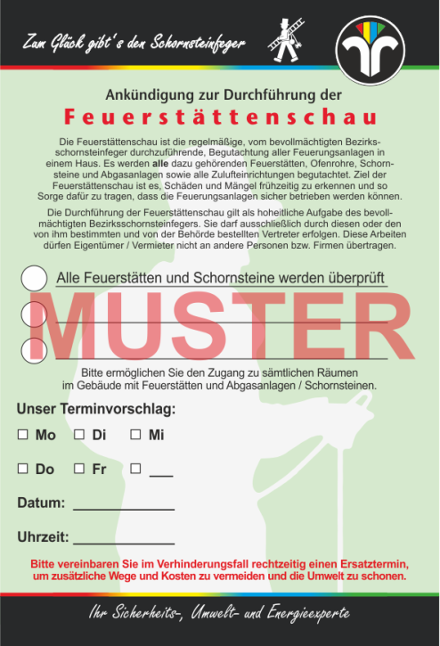 AZ "Feuerstättenschau" - DIN A6, ZIV-Logo, mit Streifengummierung, ohne Firmeneindruck