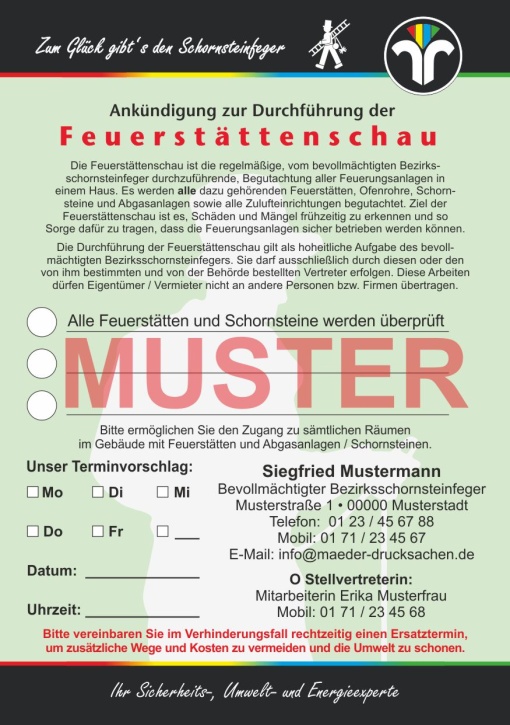 AZ "Feuerstättenschau" "Zum Glück..." - DIN A5, ZIV-Logo, ohne Streifengummierung, mit Firmeneindruck, lose AZ "Feuerstättenschau" "Zum Glück..." - DIN A5, ZIV-Logo, ohne Streifengummierung, mit Firmeneindruck, lose