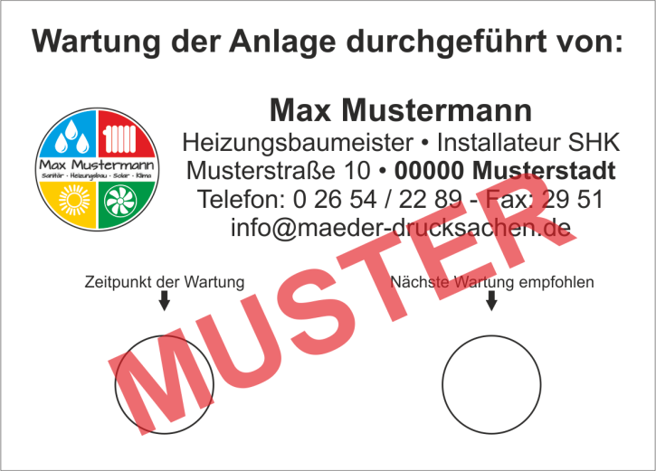 Haftetiketten "Heizungswartung / nächste Wartung", Eigenes Logo, PET Folie weiß