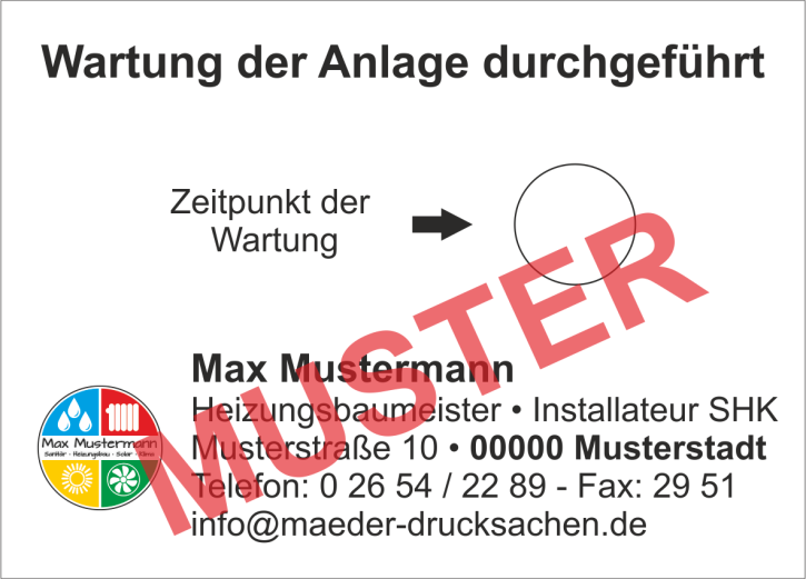 Haftetiketten "Heizungswartung durchgeführt", Eigenes Logo, PET Folie weiß Haftetiketten "Heizungswartung durchgeführt", Eigenes Logo, PET Folie weiß