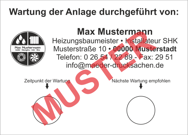 Haftetiketten "Heizungswartung / nächste Wartung", Schwarzdruck, PET Folie weiß