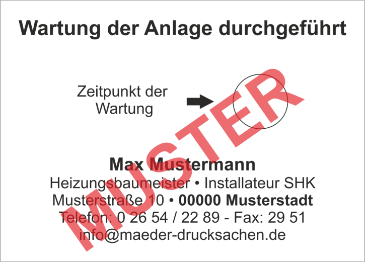 Haftetiketten "Heizungswartung durchgeführt", Schwarzdruck, PET Folie weiß