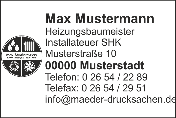 Printy 4927, Heizungsbauer "Ihr eigenes Logo" ab 6 Zeilen Printy 4927, Heizungsbauer "Ihr eigenes Logo" ab 6 Zeilen