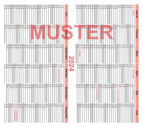 Jahreskalender 2024, Tabellenkalendarium ohne Firmeneindruck