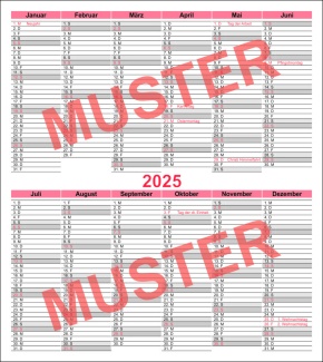 Jahreskalender "2025", Tabellenkalendarium, mit Firmeneindruck