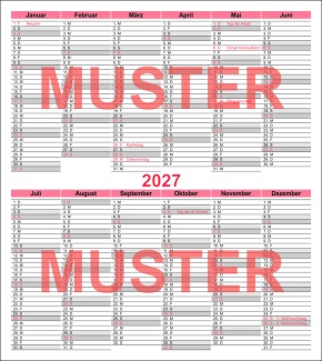 Jahreskalender "2027", Tabellenkalendarium, mit Firmeneindruck