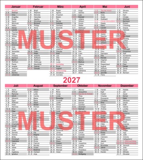 Namenstagkalender "2027", ohne Firmeneindruck