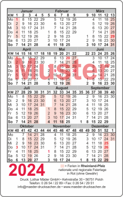 Kalender "2024" im Scheckkartenformat mit eigenem Bild oder Logo