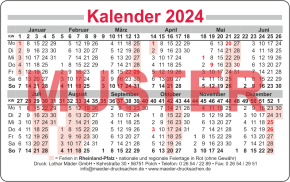 Kalender "2024" im Scheckkartenformat Standardmotiv mit eigenem Logo
