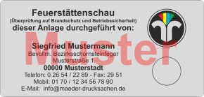 Haftetiketten "Feuerstättenschau", mit farbigem Logo,