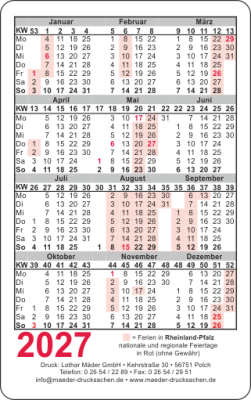 Kalender "2027" im Scheckkartenformat mit eigenem Bild oder Logo