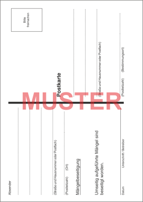 Postkarten, "Mängel / Abgasführung", 3-fach