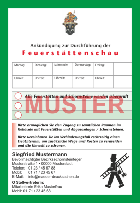AZ "Feuerstättenschau" "Zum Glück..."- DIN A6, ZIV-Logo, ohne Streifengummierung, mit Firmeneindruck