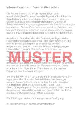 AZ "Feuerstättenschau" - DIN A6, ZIV-Logo, mit Rückseitendruck, ohne Streifengummierung, mit Firmeneindruck