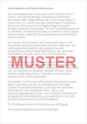 AZ "Feuerstättenschau" - DIN A5, ZIV-Logo, Rückseitendruck, ohne Streifengummierung, ohne Firmeneindruck