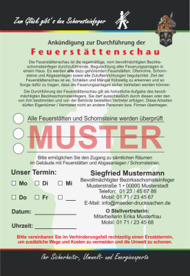 AZ "Feuerstättenschau" "Zum Glück..." - DIN A6, Florian, ohne Streifengummierung, mit Firmeneindruck