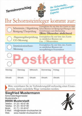 Ansagezettel als Postkarte, Florian, Schornsteinfeger