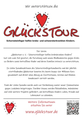 Ansagezettel als Postkarte, "Zum Glück..:" ZIV-Logo, Schornsteinfeger